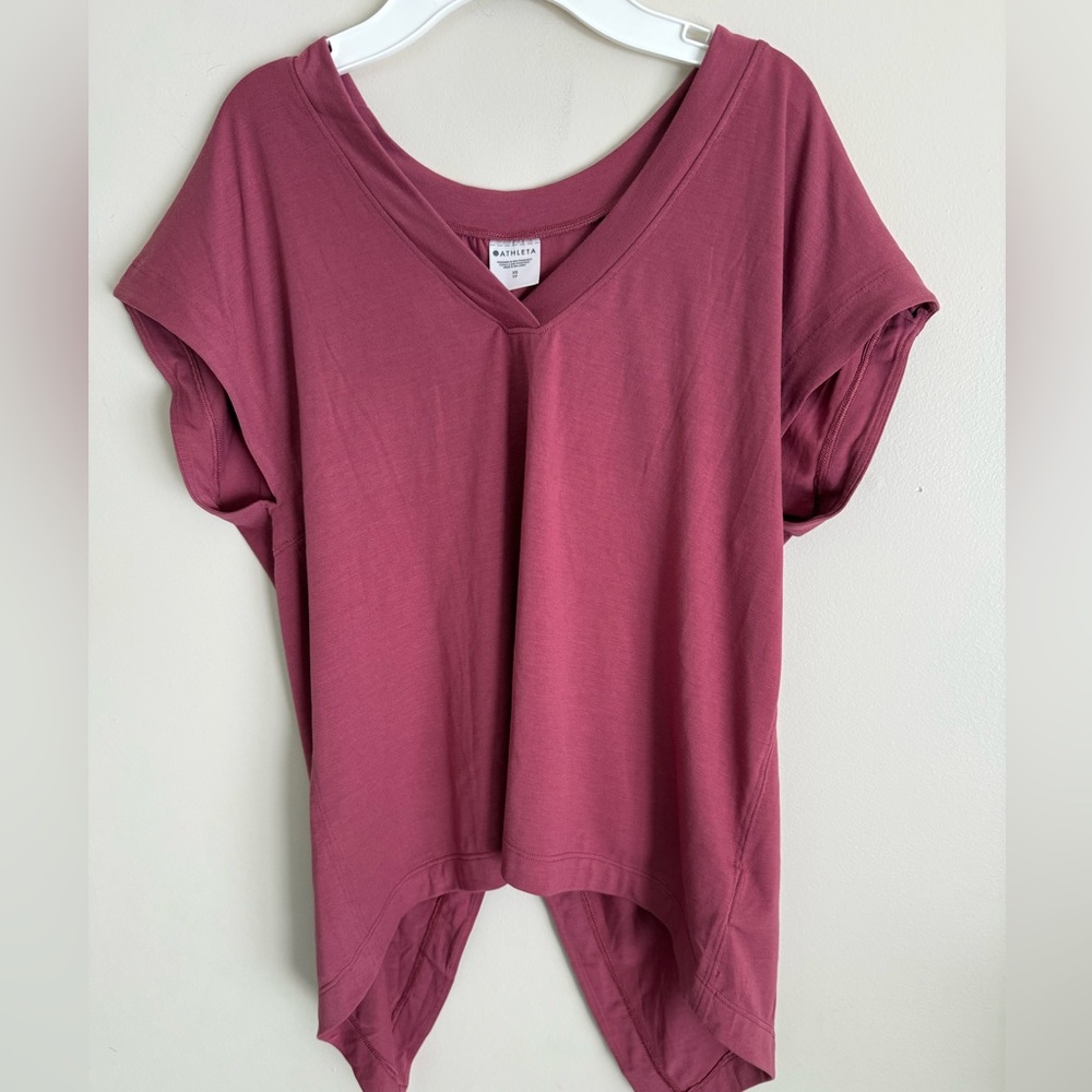 NWOT Athleta Women's Mauve XS Relaxed Fit Hi-low Hem Split Back Tshirt Top Pink
